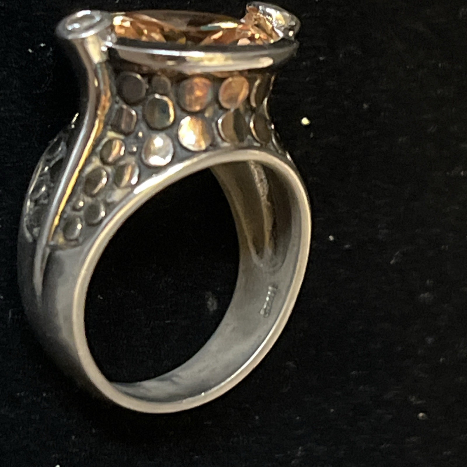 Vintage Sterling Silver Citrine Pebbled Statement Ring Size 7 Chunky 10.2g