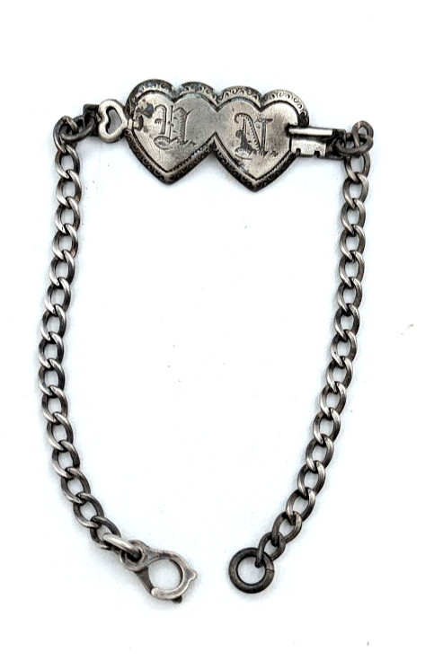 Vintage Sterling Silver Sweetheart ID Bracelet Double Heart HN Monogram