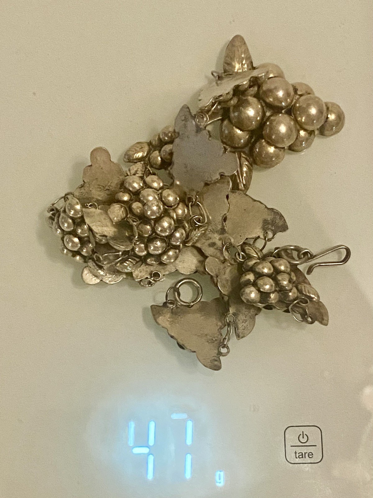 Vintage Mexican 980 Silver 3-D Figural Grape Clusters Necklace 20 1/4”L 47g