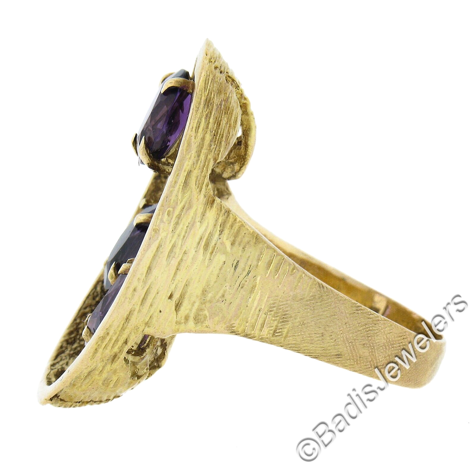 Vintage Yellow Gold 3.75ctw Oval Amethyst Open Textured Freeform Artsy Ring