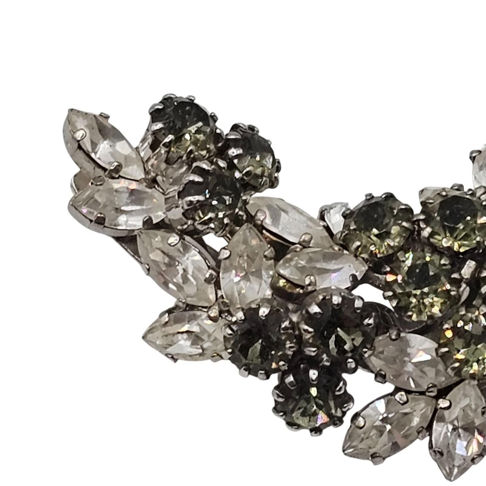 Vtg Schoffel & Co. Austrian Crystal Statement Brooch Green Gray Pin Floral Pin