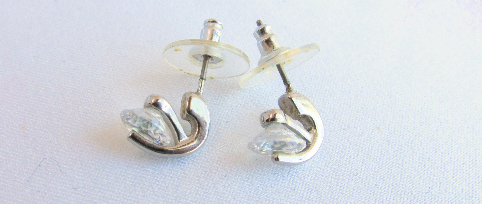 Vintage 7MM CZ Cubic Zirconia Tension Set Stud Earrings Silver Clad
