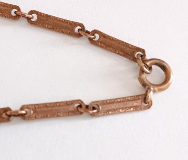 Antique Gold Plate Necklace Fancy Carved Long Bar Link Chain 15″