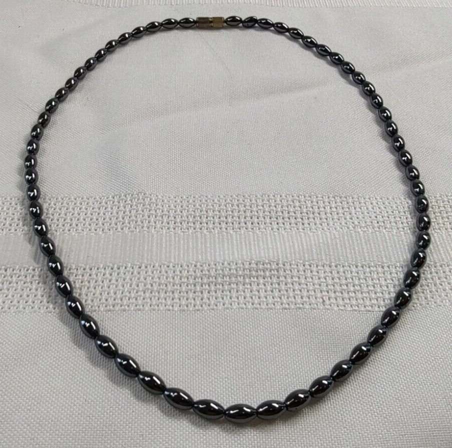 Smooth Bead Choker Necklace Hematite Graphite Color Grunge Boho Goth Screw Close