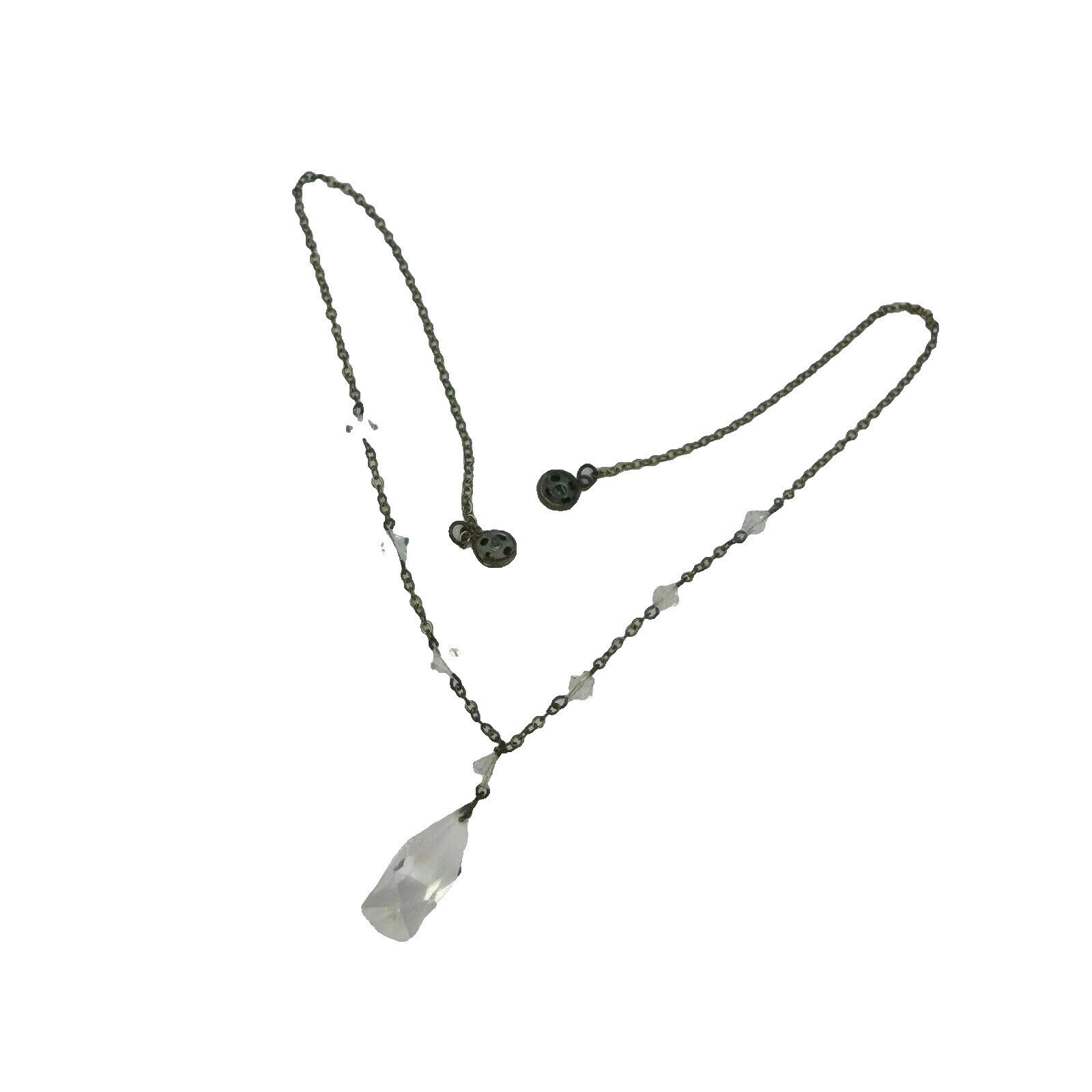Vintage Crystal Necklace Snap Closure 15″ Silver Plated Estate