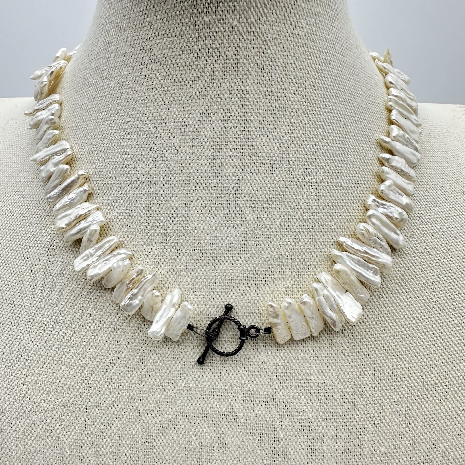 Vtg Pippa Baroque Stick Pearl Necklace Sterling Silver 18 Inch Artisan Statement
