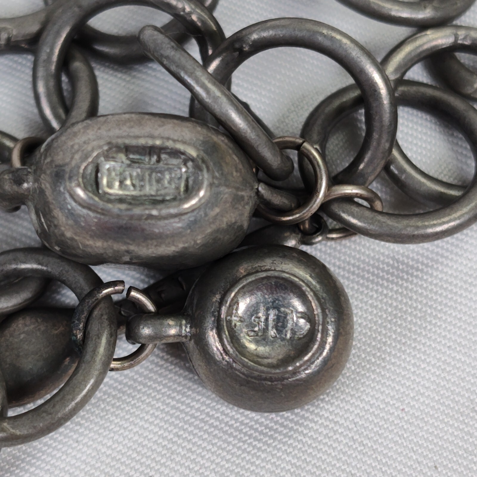 Jim Clift Pewter Tea Pot Charm Bracelet and Earrings Set Toggle Clasp
