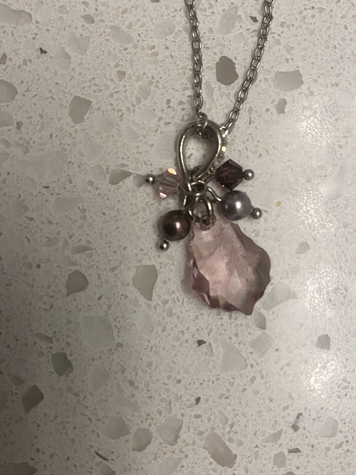 Vintage Pearlmaid JZ Lavender Austrian Crystal Pendant Necklace Purple Boho