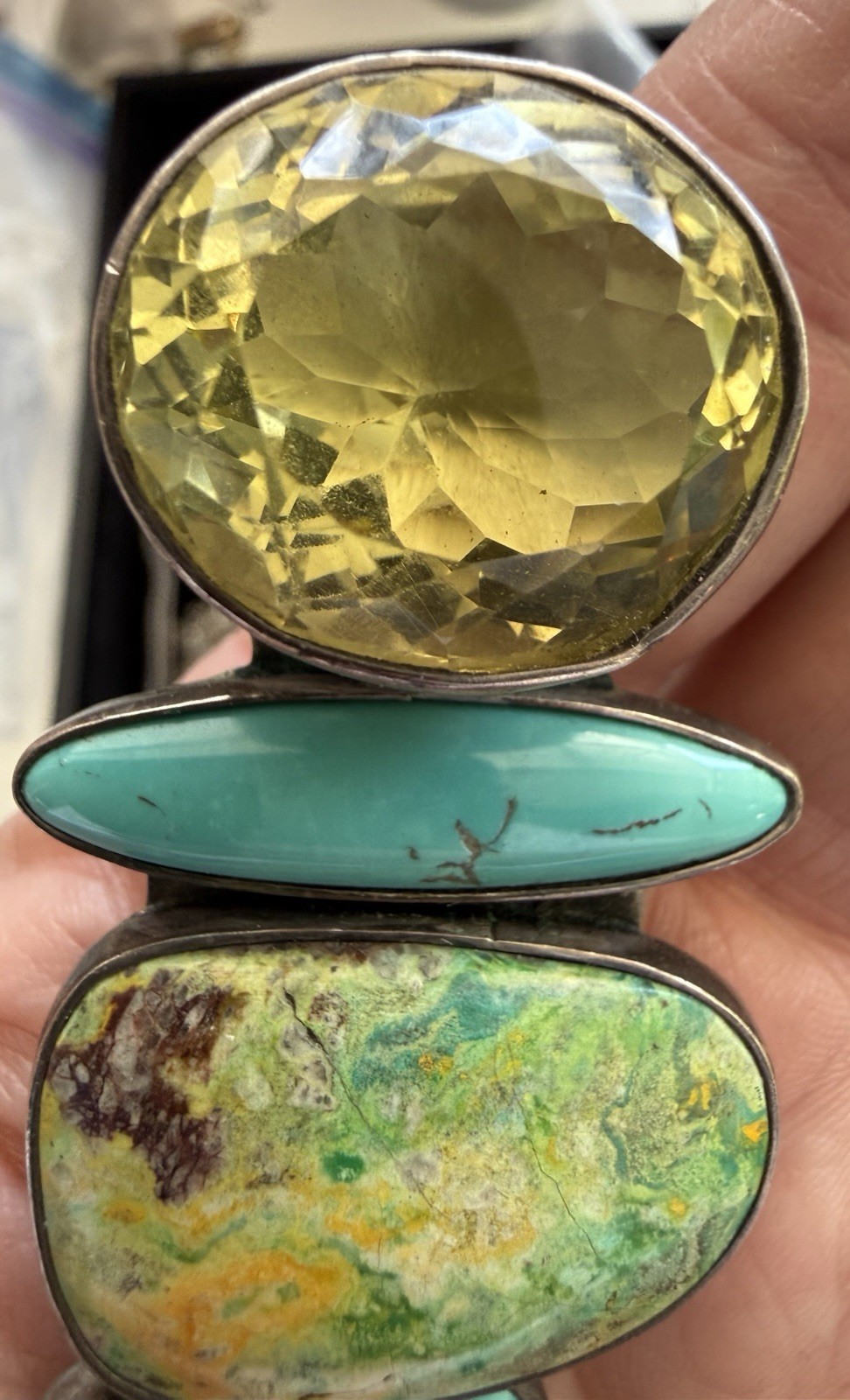 Vintage AKR Amy Kahn Russell 925 Variscite Citrine Turquoise Pendant Brooch