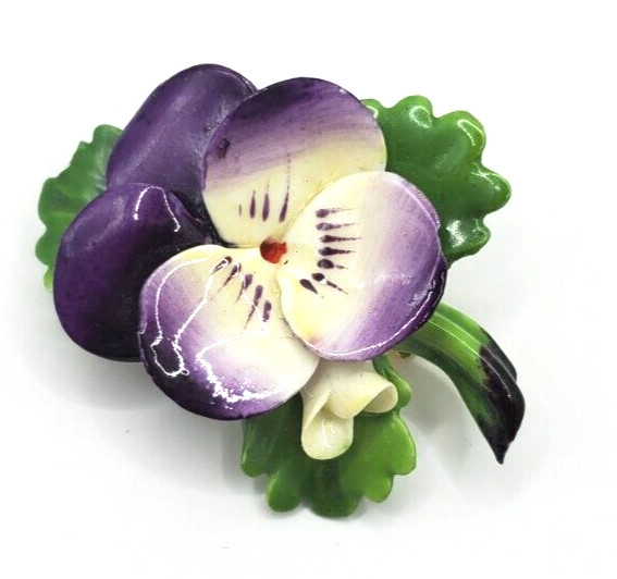 LARGE 1940’S 1950’S CARA STAFFORDSHIRE ENGLAND PANSY FLOWER PIN BROOCH (chip)