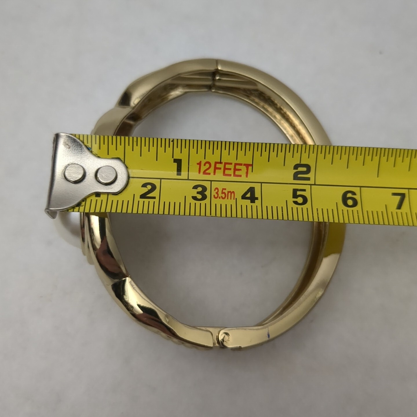 Large Faux Pearl Gold Tone Bracelet 8 1/2″ around, 1 1/4″ wide, 2 1/4″ across