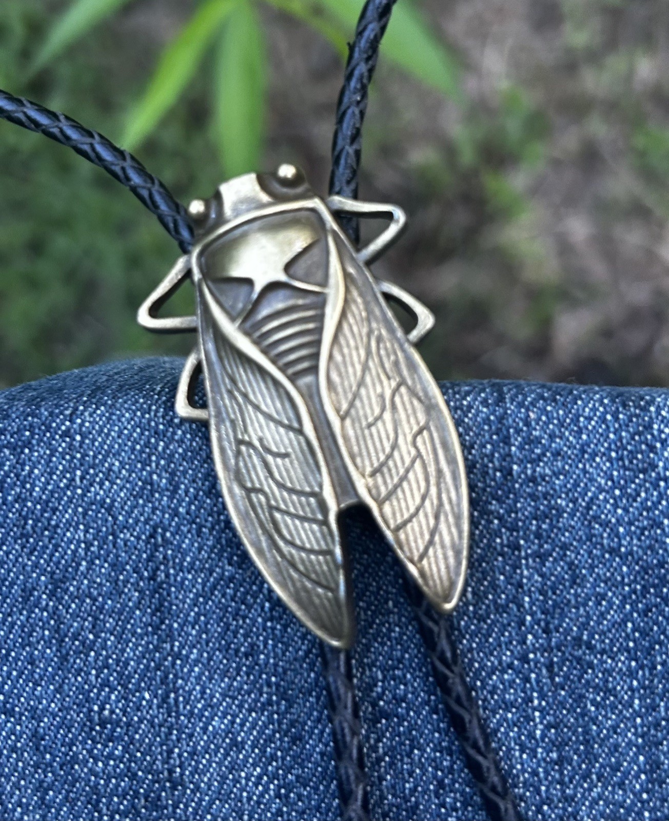 Bronze Cicada/Beetle Bolo Tie black leather cord FREE FAST SHIPPING