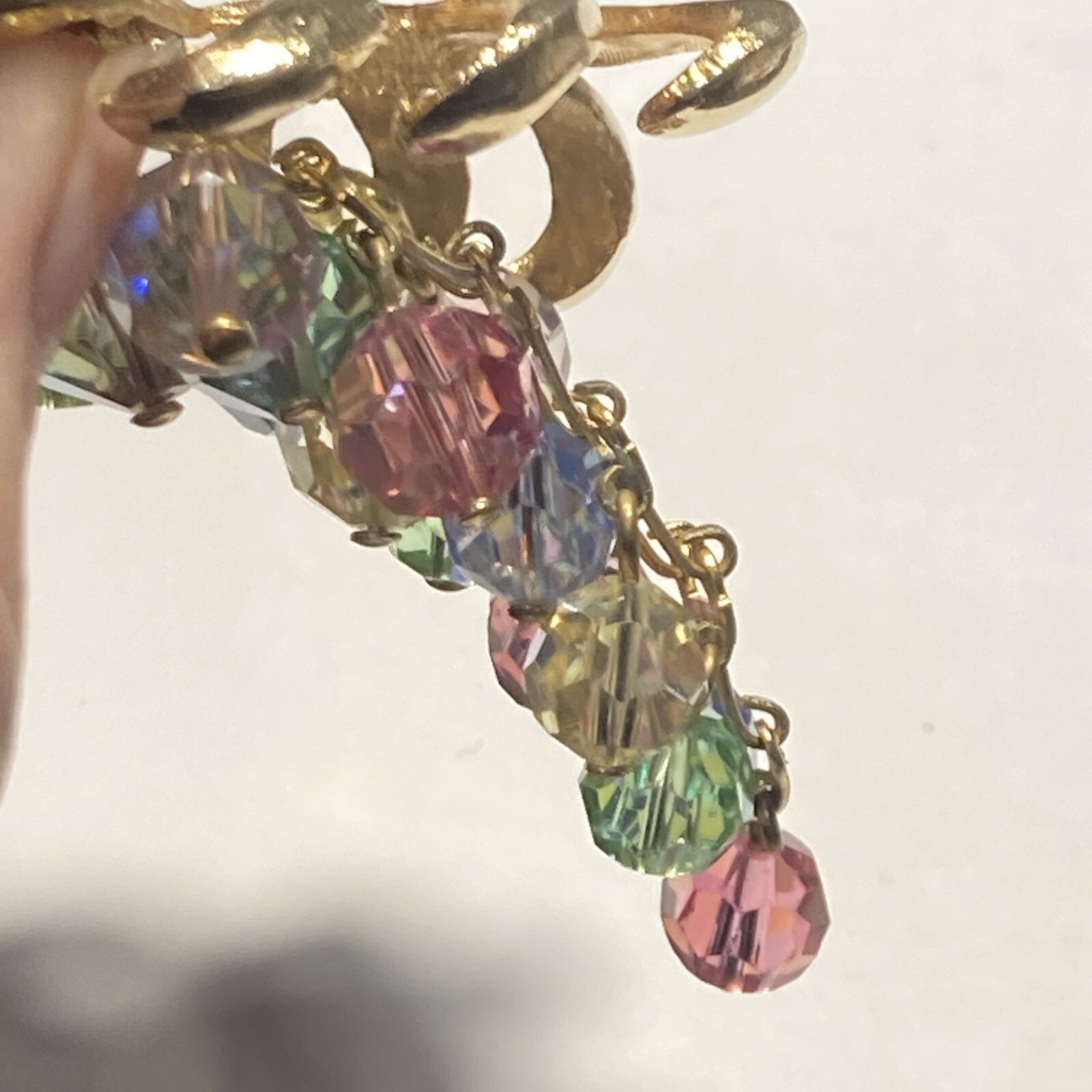 Gold Tone faceted strung beads Pastel Fruit Salad Brooch Pin PENDANT dangle 3-D