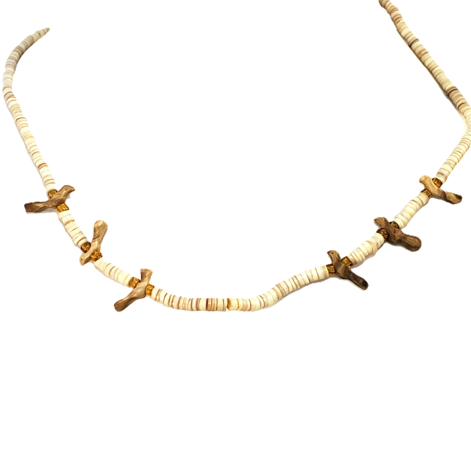 Heishi Bead BIRD FETISH Choker Necklace Barrel Clasp Short/Child’s Vintage 16″