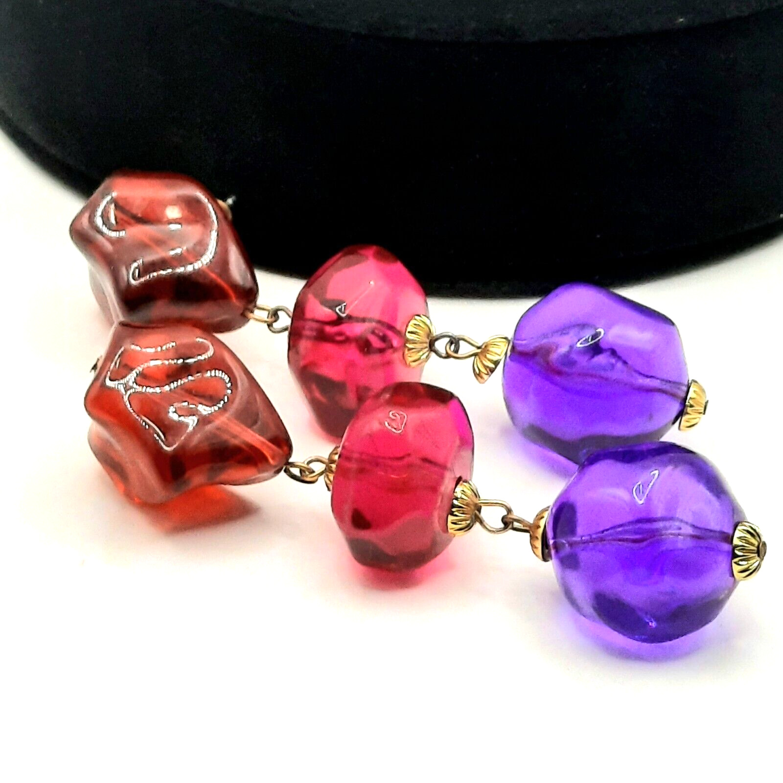 Funky VTG Earrings Large Long Acrylic or Lucite Rock-Shaped Chunky Fun Colorful