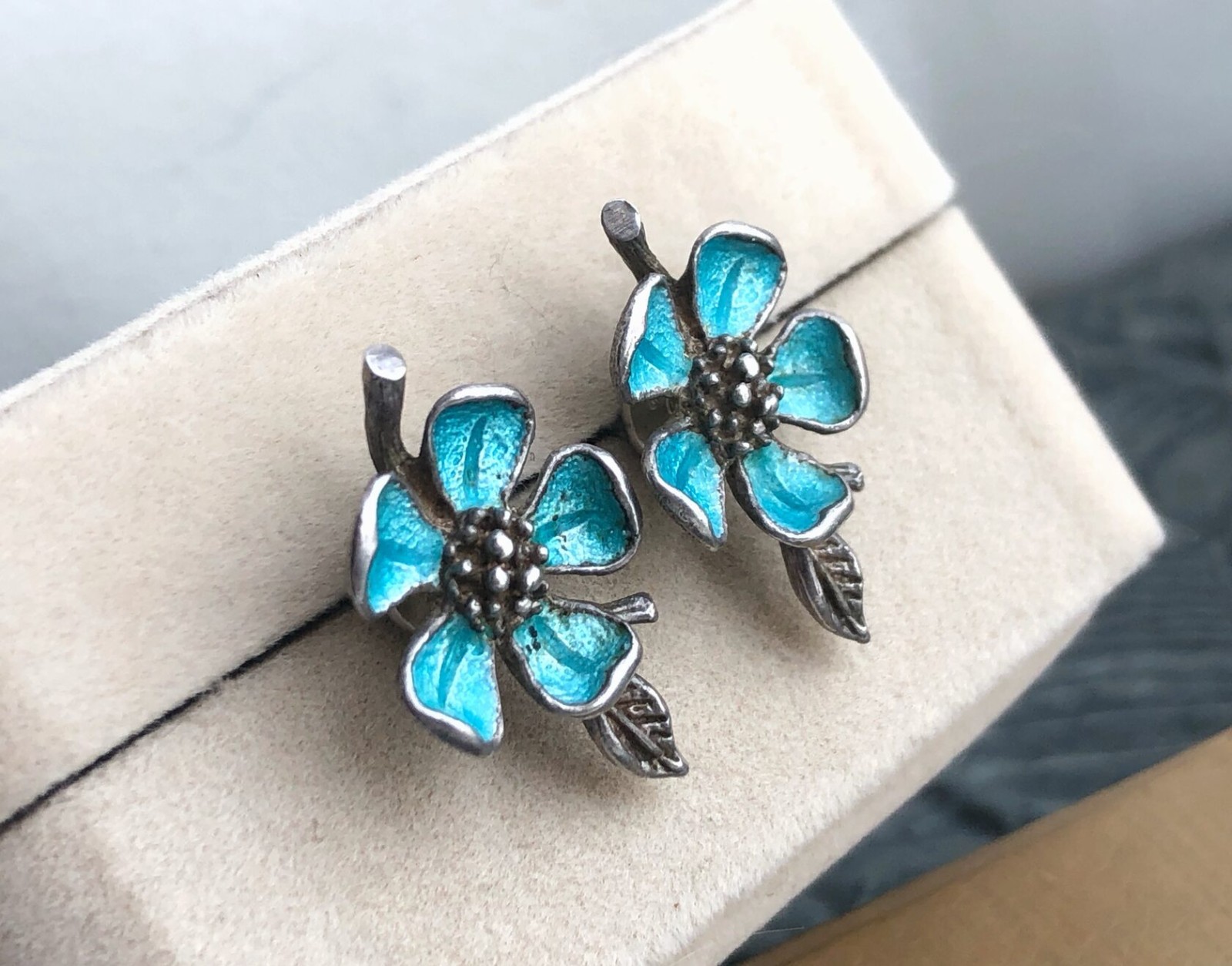Enamel Estate Jewelry Vintage Soviet Earrings Stud Ear Sterling Silver 916 USSR