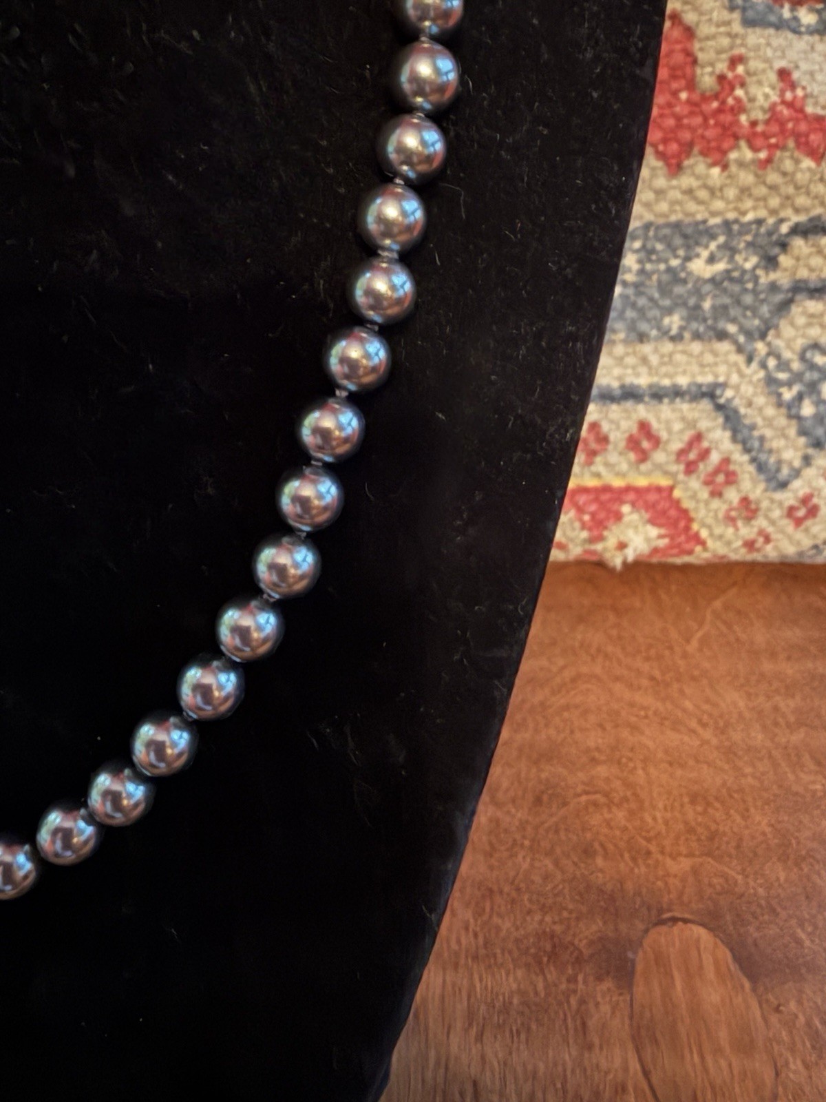 Vtg 1940s Japanese Faux Tahitian Pearl Necklace-17”-Hand-Knotted-Fishhook Clasp