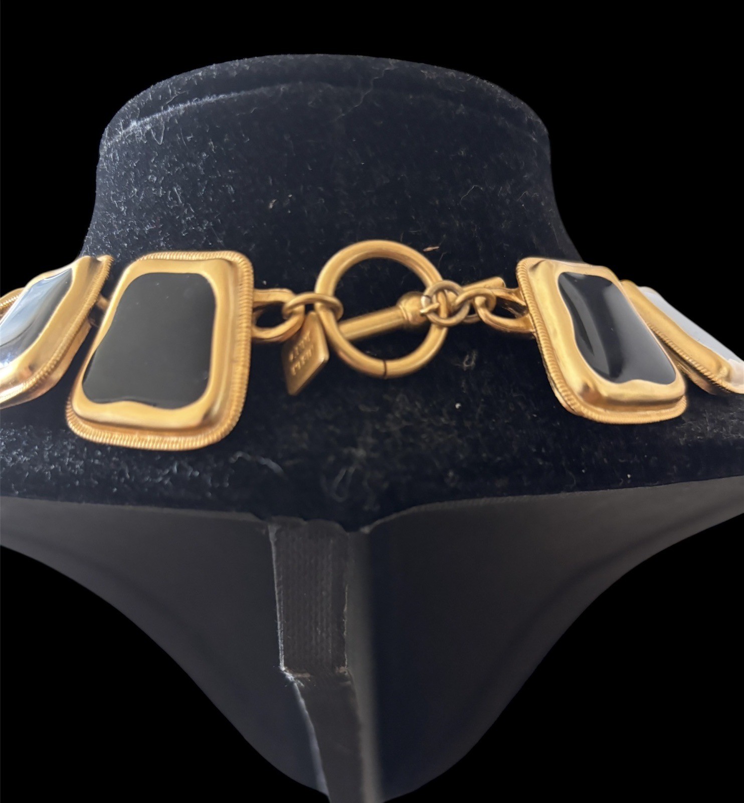Anne Klein Vintage Gold Plated Black Enamel Geometric Choker Necklace