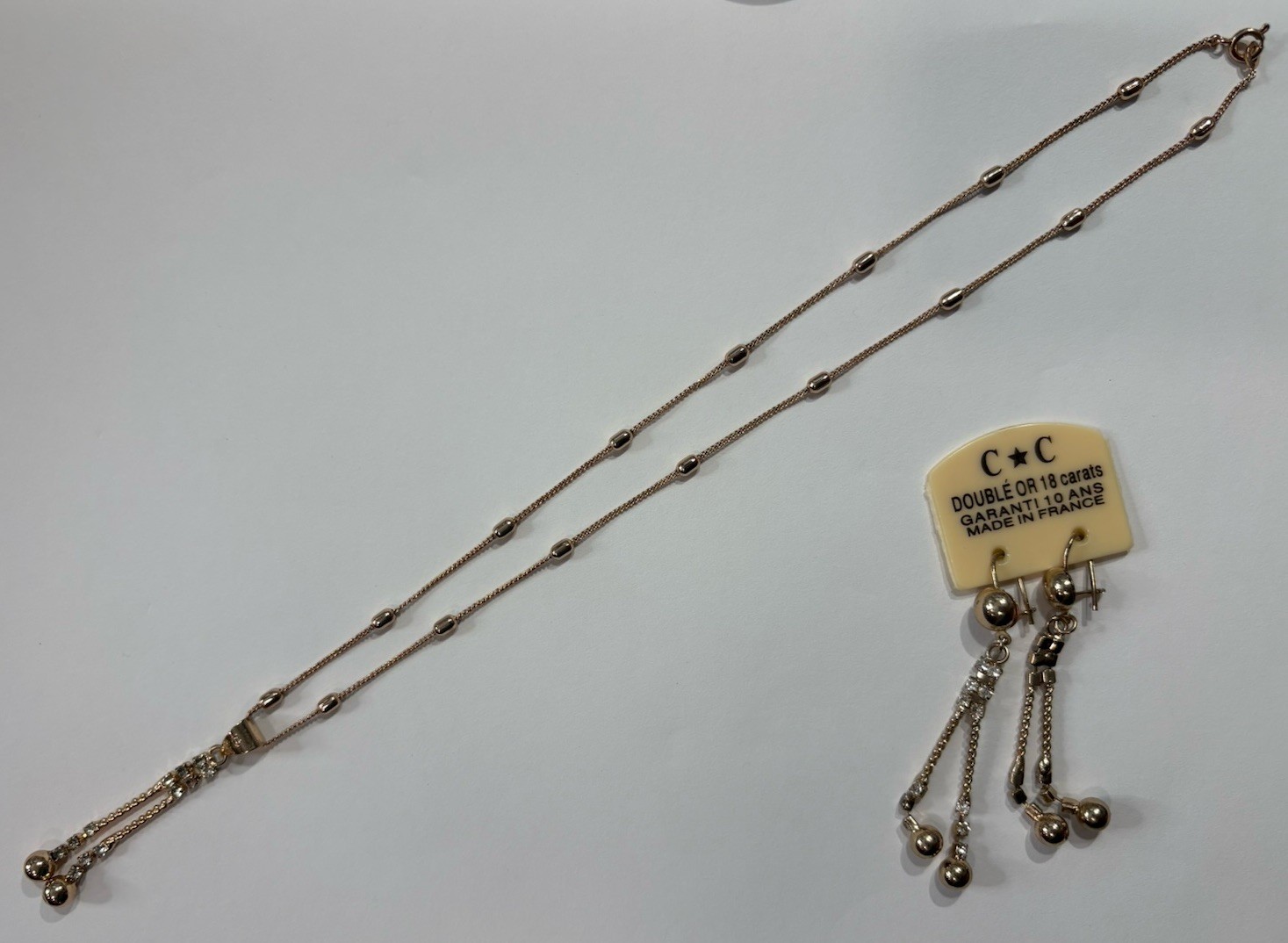 Vintage C*C France Doublé Or 18K Gold Filled Necklace & Drop Earrings Set
