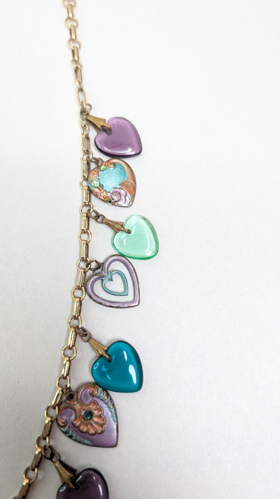 Vintage Glass Works Studio Heart Charms Multicolor Hearts Theme Necklace 30 In