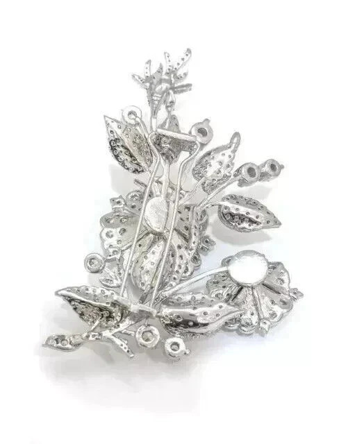 2.50Ct Round Lab Created Diamond Flower Brooch Pin Silver 14K White Gold Plated
