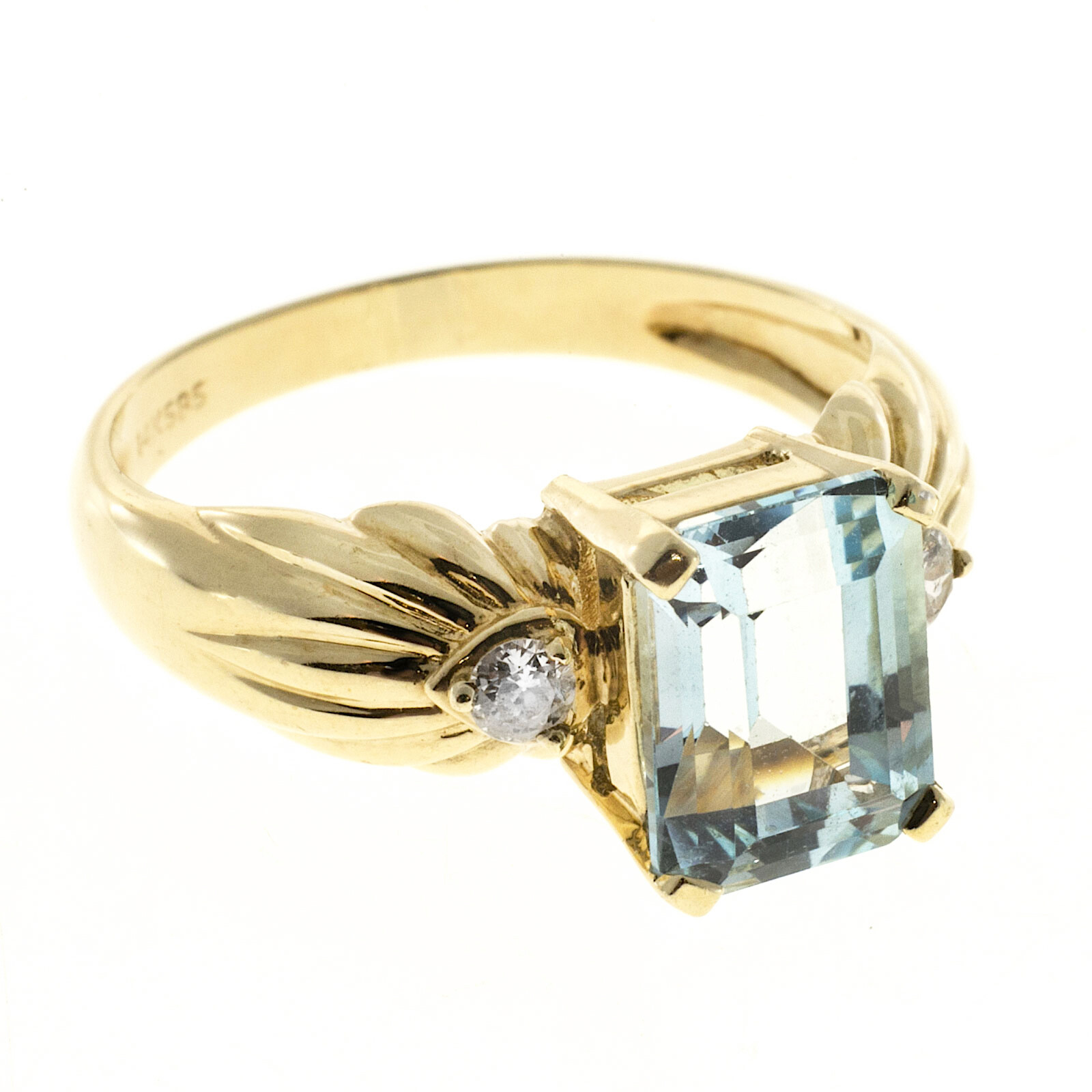 Vintage 3.50ct Light Blue Emerald Cut Topaz & Round Diamond 14k Yellow Gold Ring