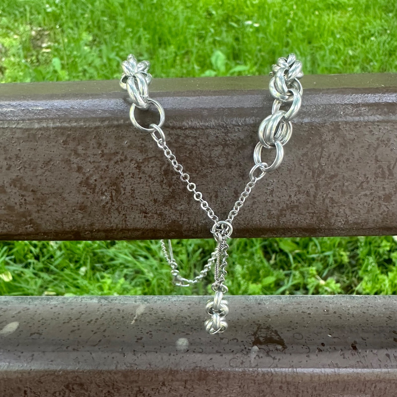 Vintage Italian Sterling Silver Lariat Double Link Rolo Chain Statement Necklace