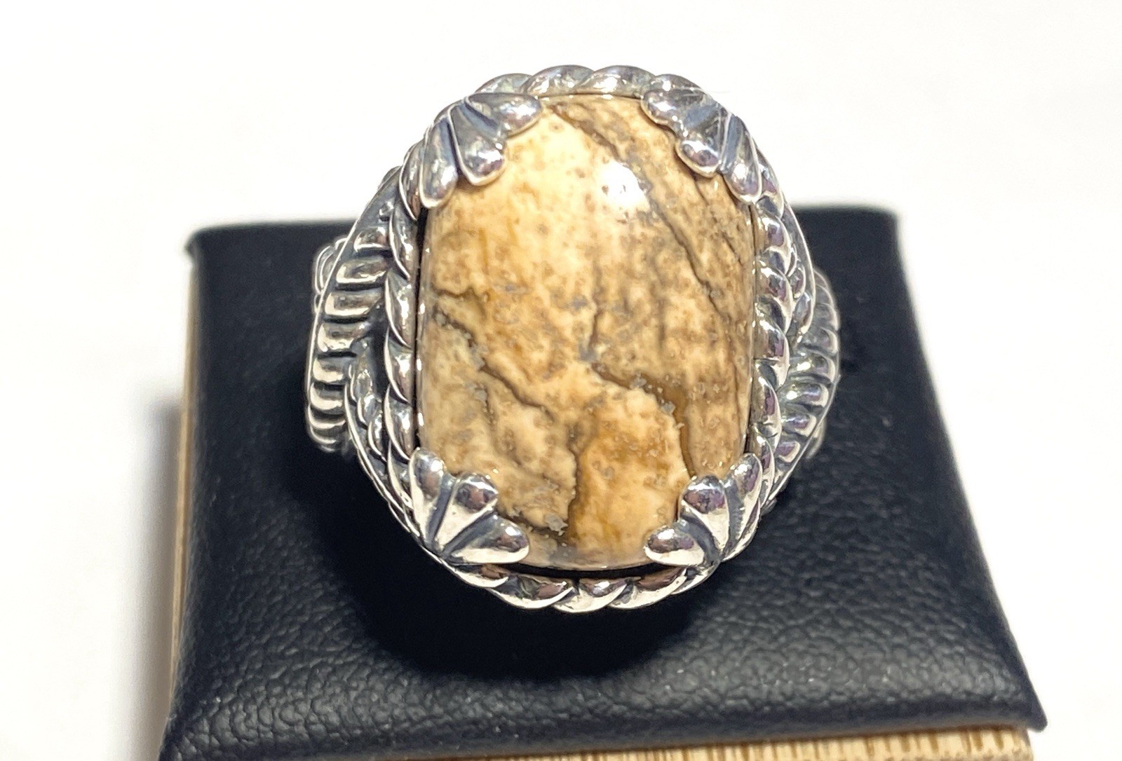 Vintage Caroyln Pollack Relios Sterling Woven Rope Picture Jasper Ring Size 8