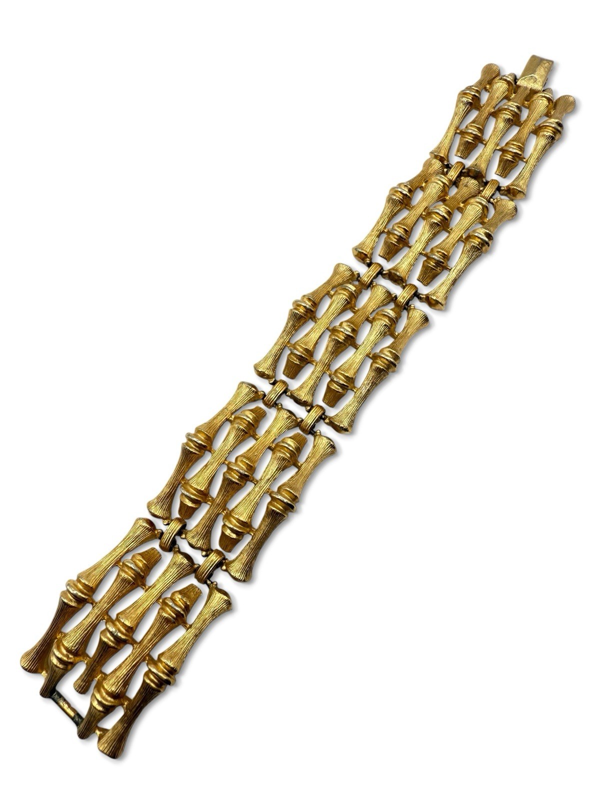 Vintage 70’s Gold Tone Bamboo Textured Panel Bracelet By Emmons