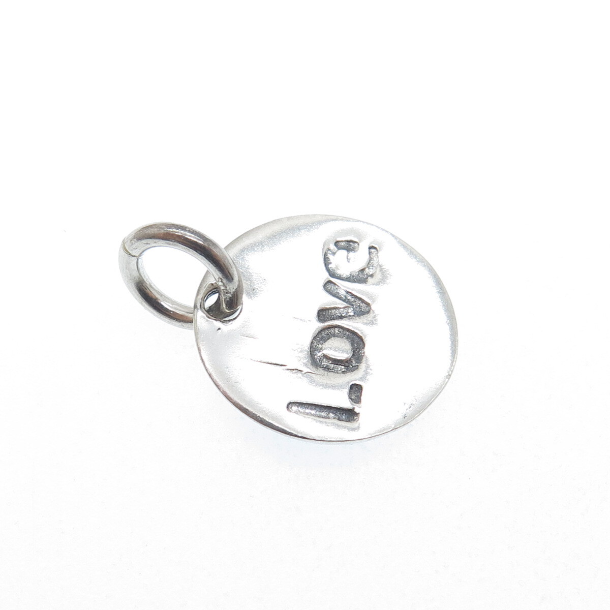 925 Sterling Silver Vintage Heart Love Round Tag Oxidized Mini Charm Pendant