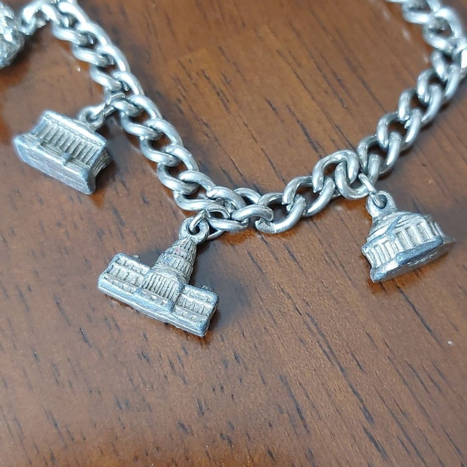 Vtg Washington DC Souvenir Charm Bracelet Famous Notable Buildings Silver Tone