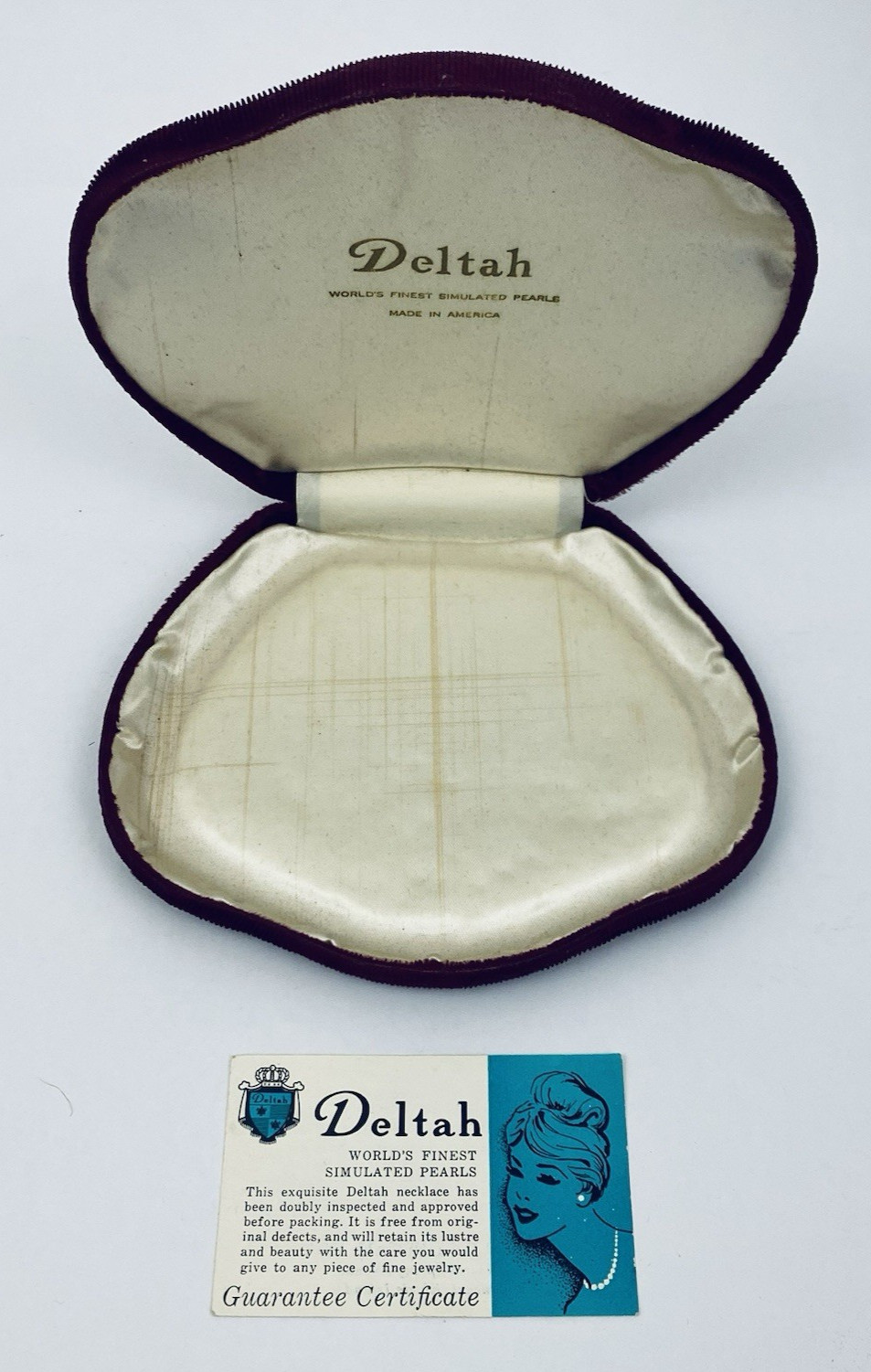 Vintage 18″ Deltah Simulated Pearl Necklace Double Strand 6.5 mm with Case