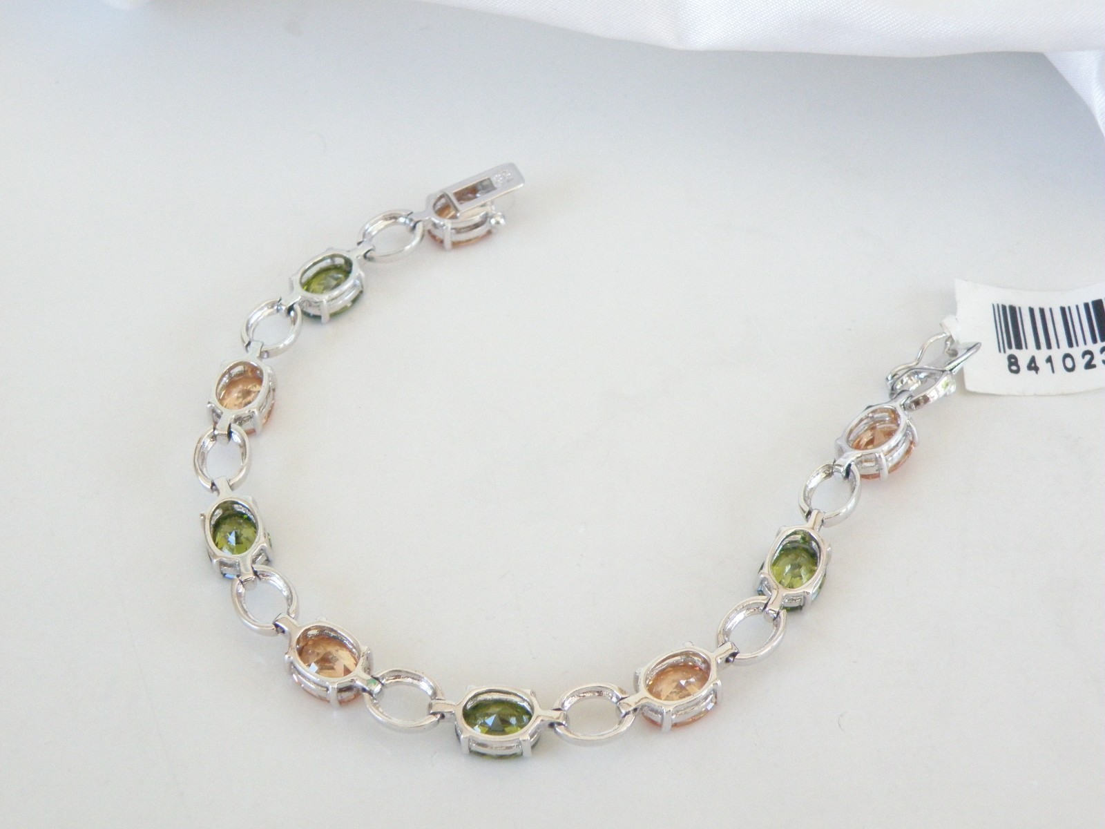 Vintage Sterling Silver 925 Gemstone Tennis Station Link Bracelet 7.5″
