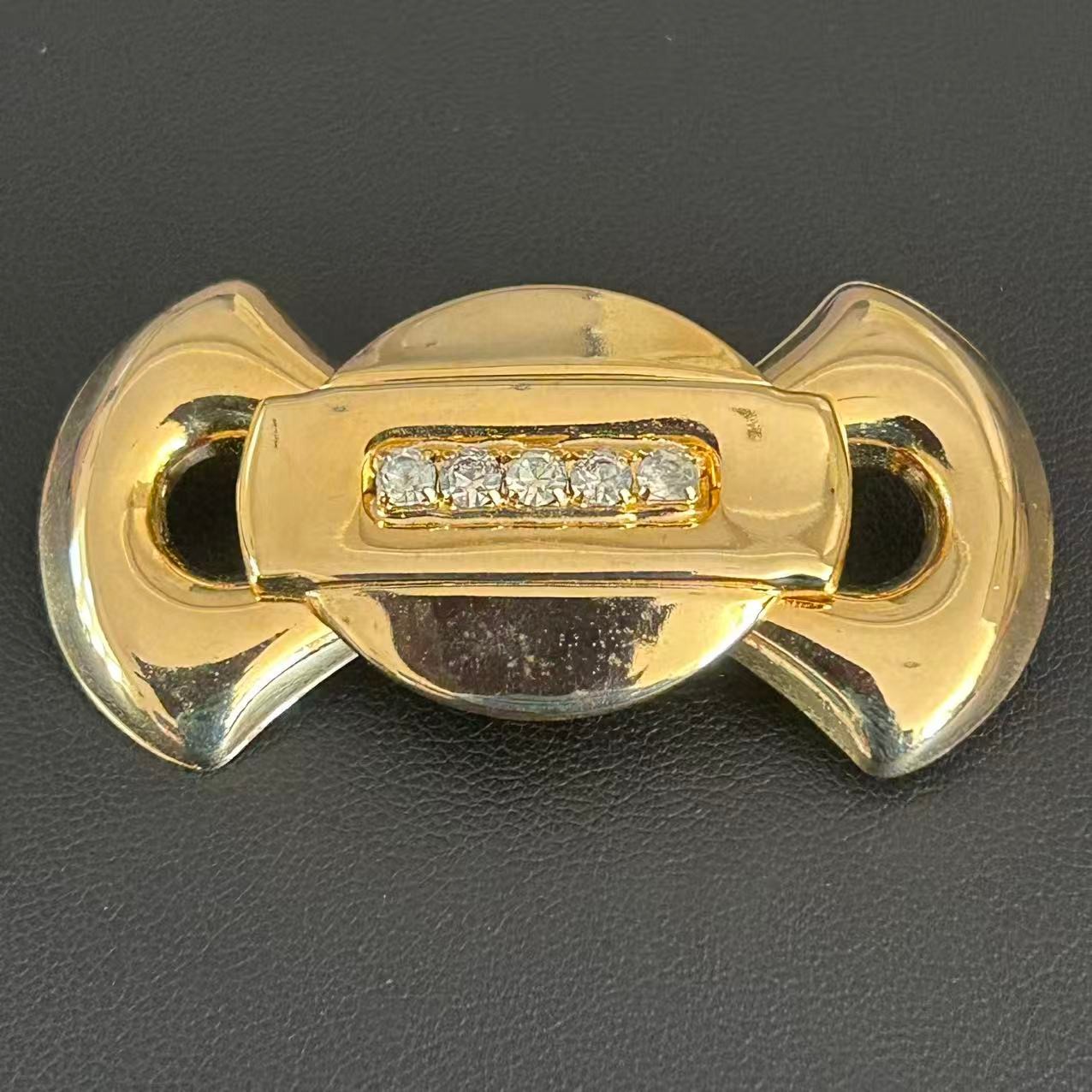 Vintage 1980s Gold Tone Geometric Bar Brooch Clear Rhinestone Costume Jewelry