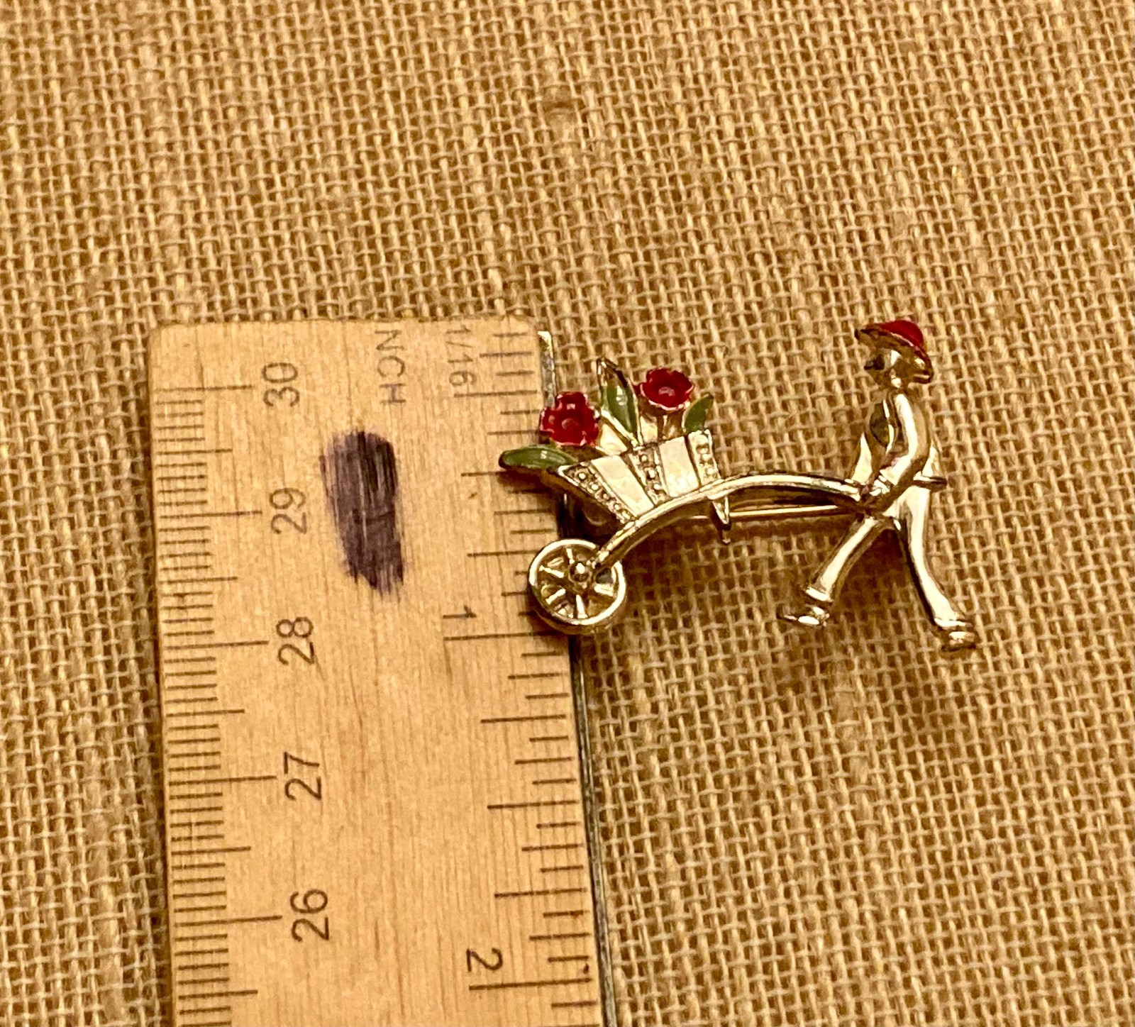 Vintage Gardner Brooch Pin Flowers Wheelbarrow Spring Wear