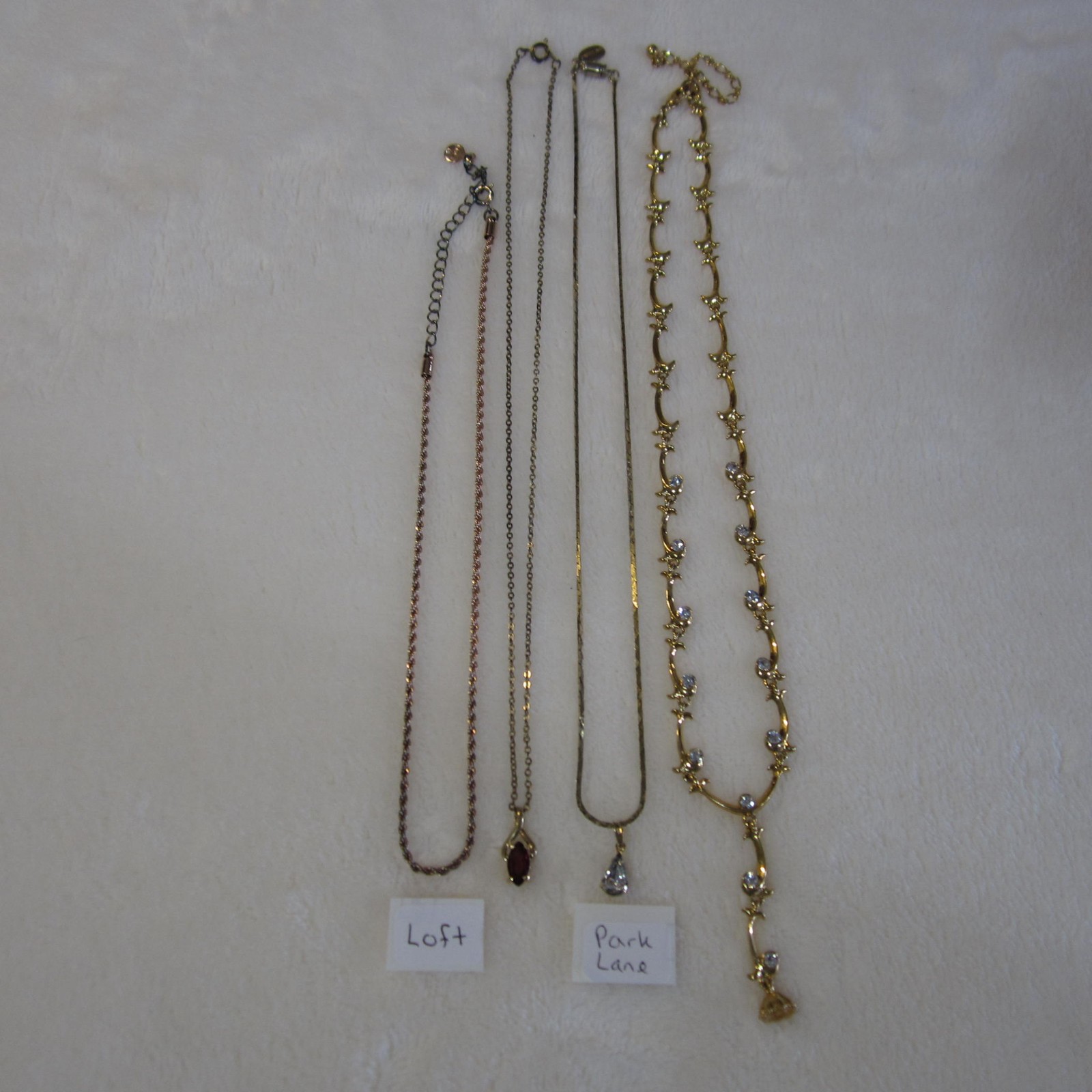 Lot of 4 Delicate Necklaces in Gold Tone, Park Lane, Loft Quality Rhinestones