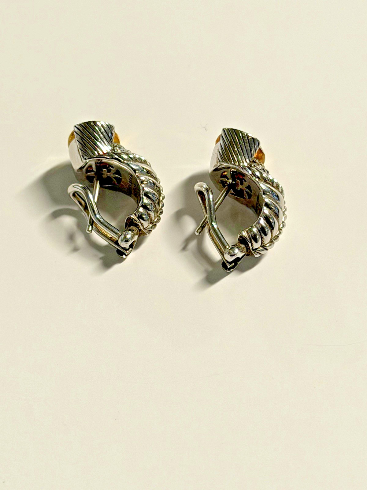 Judith Ripka Sterling Silver Earrings for Pierced Ears w/ Citrine & CZ Stone