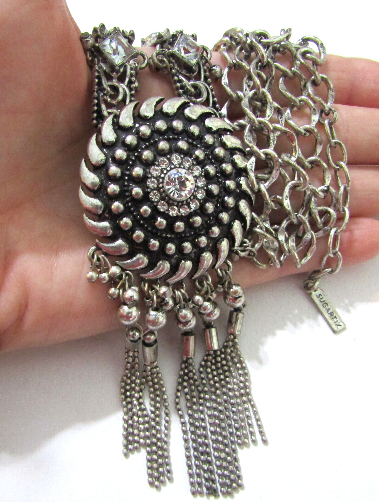 Baublebar Sugarfix Rhinesstone Tassel Pendant Necklace Silver 4*24