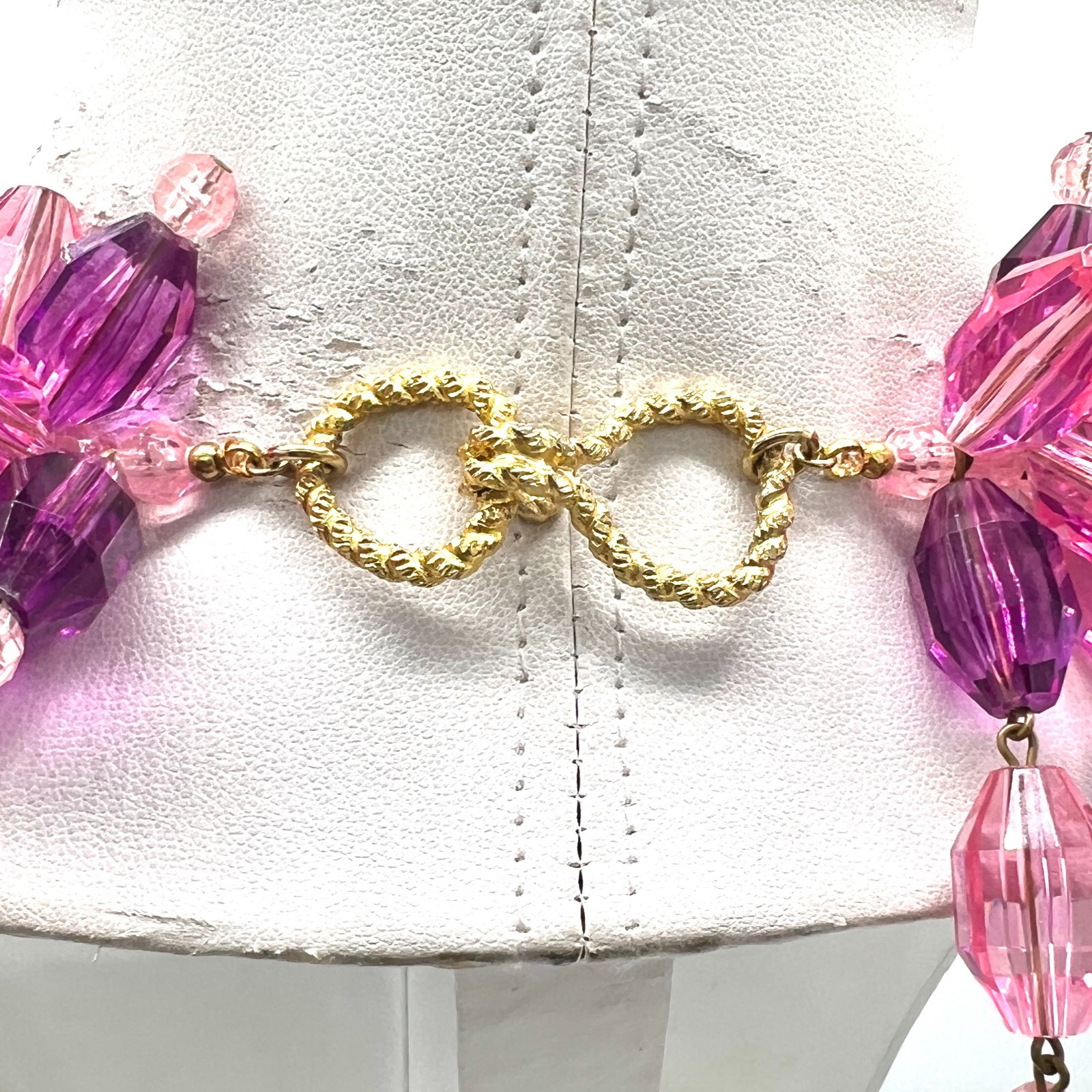Vintage Pink Purple Faceted Bead Bib Necklace 1960s Cha Cha Fringe Necklace