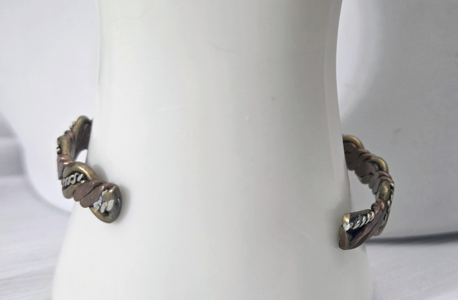 Vintage Cuff Bracelet Braided Brass Silver Copper Artisan Mixed Metals Handmade