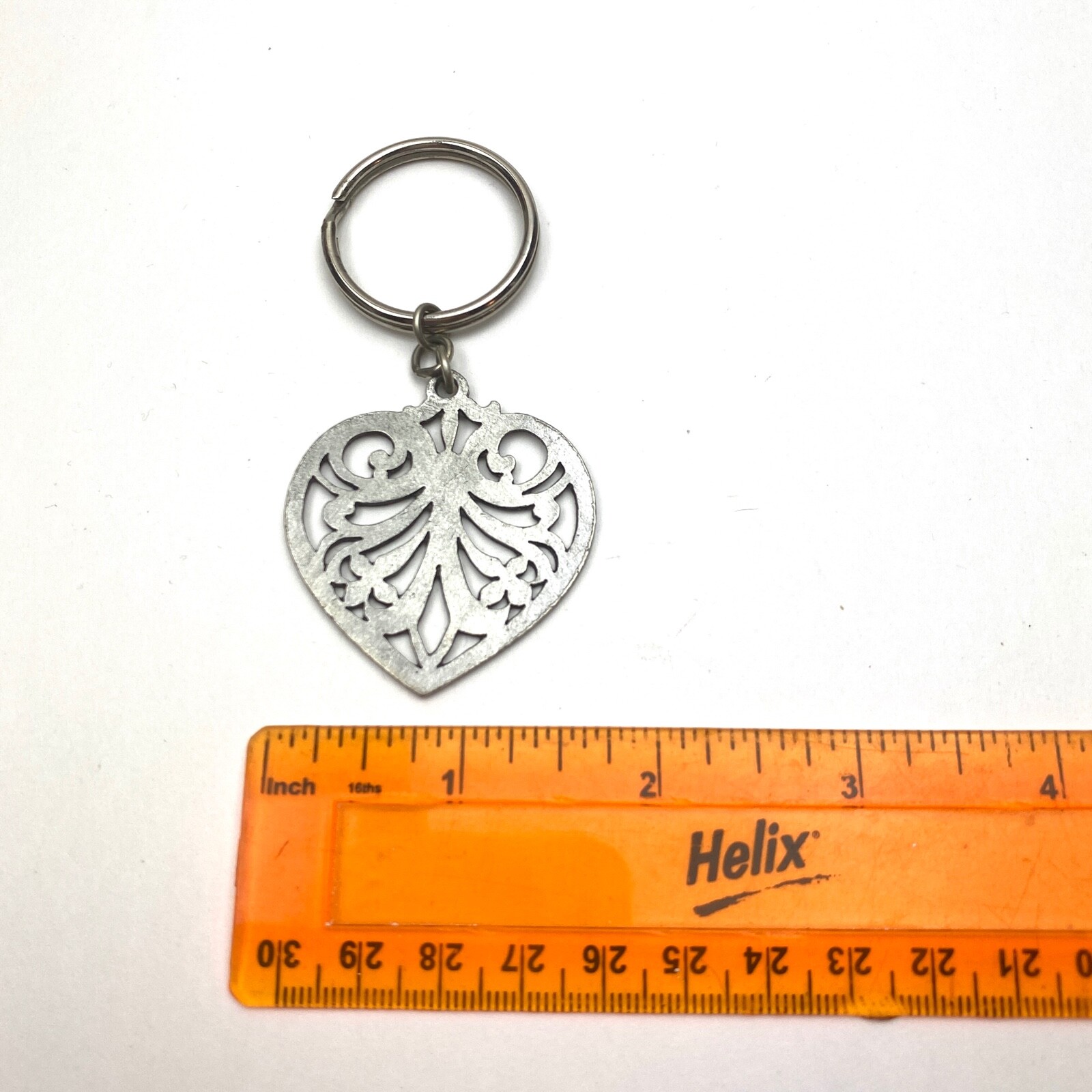 Vintage Pendant Heart or Key Ring 70’s Metzke Carved Out Skandia Pewter Metal