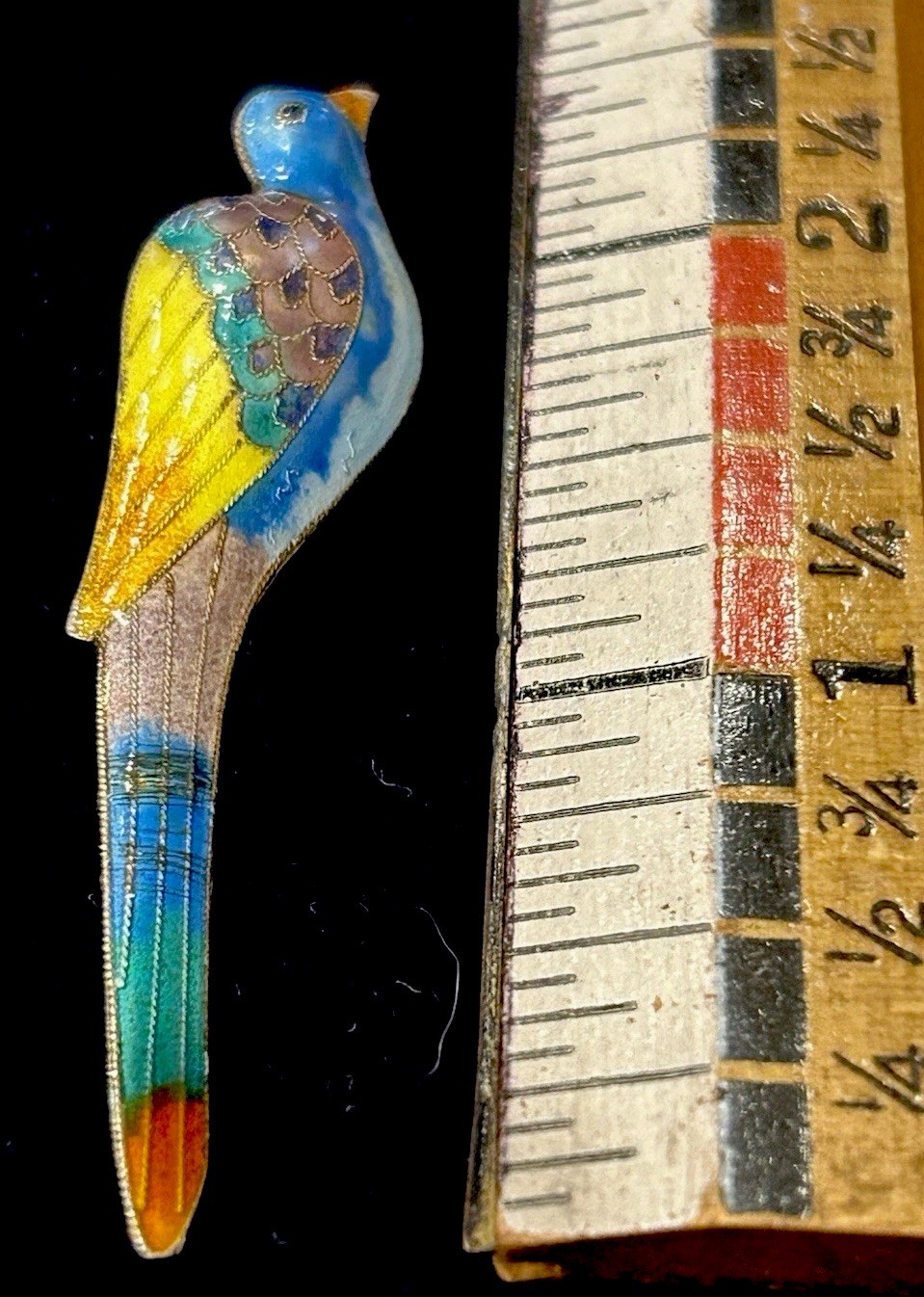 Vintage Antique Sterling Silver Colorful Enamel Parrot Bird Brooch Pin READ