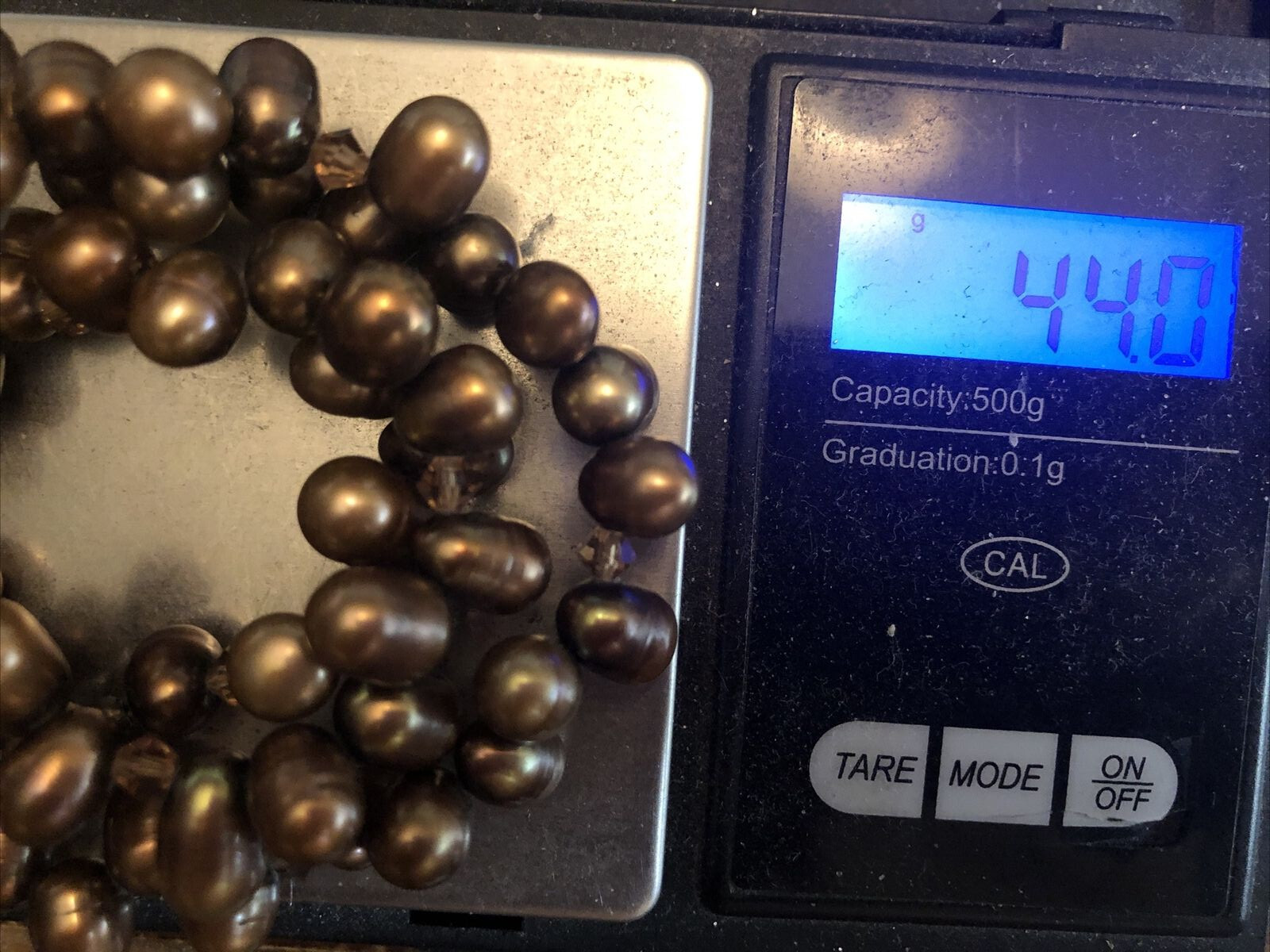 Vintage 925 Sterling Silver Root beer Pearl Bead Beaded Toggle Necklace 44g