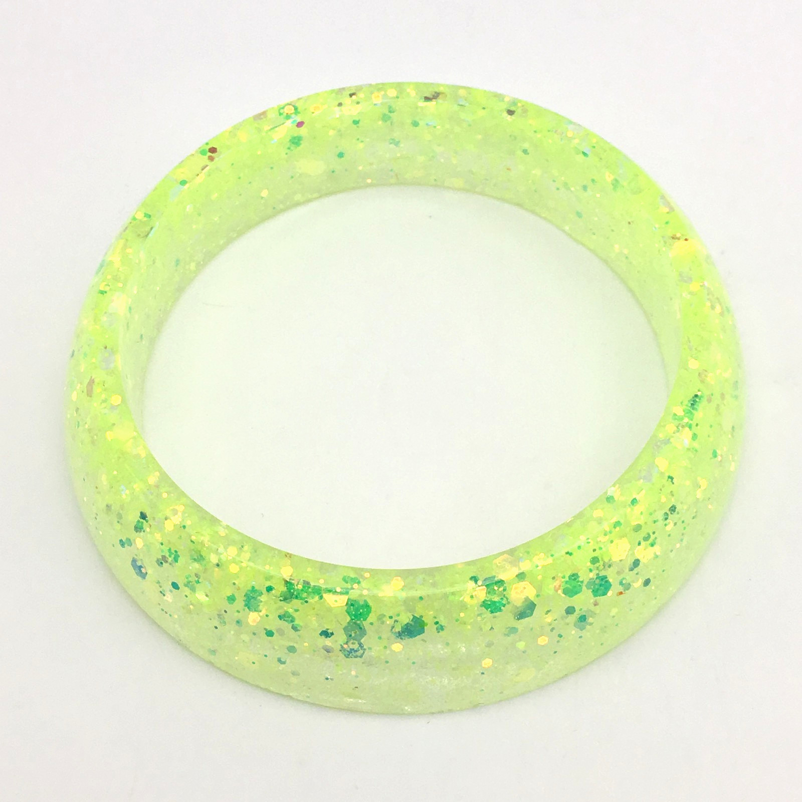 Artisan Bright Lemon Lime Gold & Green Glitter Tapered Lucite Bangle Bracelet