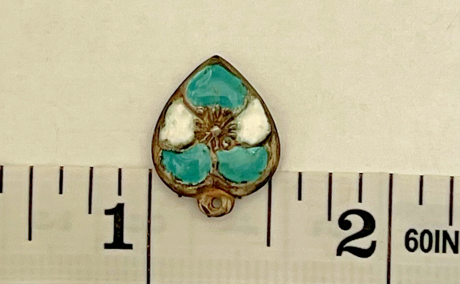 Sterling Silver Heart Flower Charm Puffy Enamel Pansy Stamped 925 Vintage Blue