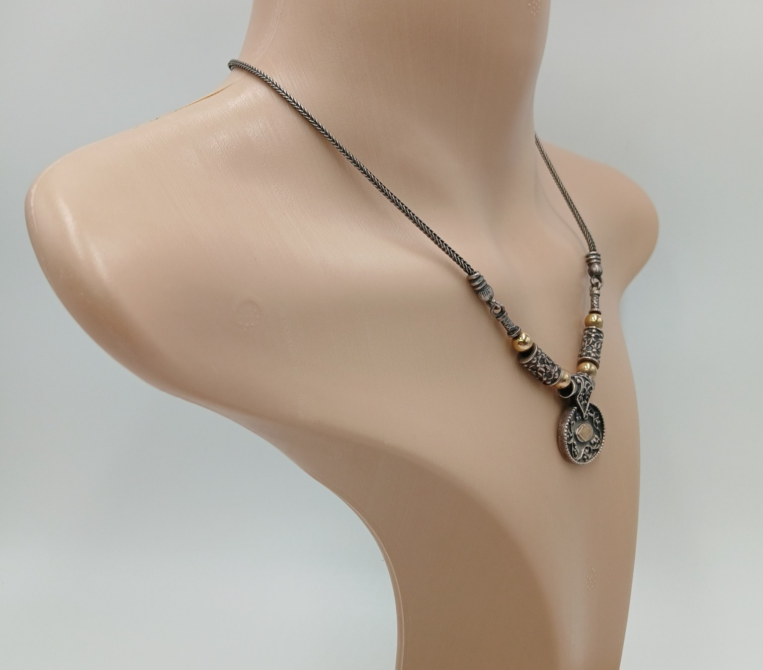 14K 925 Zanfeld Necklace 16in Sterling Silver Gold 24g tw Taxco Mexico Estate