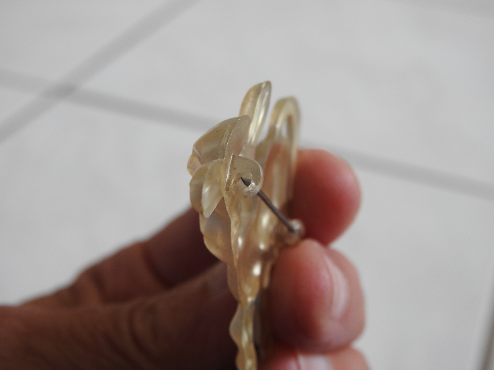 estate silly CALF pin brooch cow tongue out vintage molded plastic