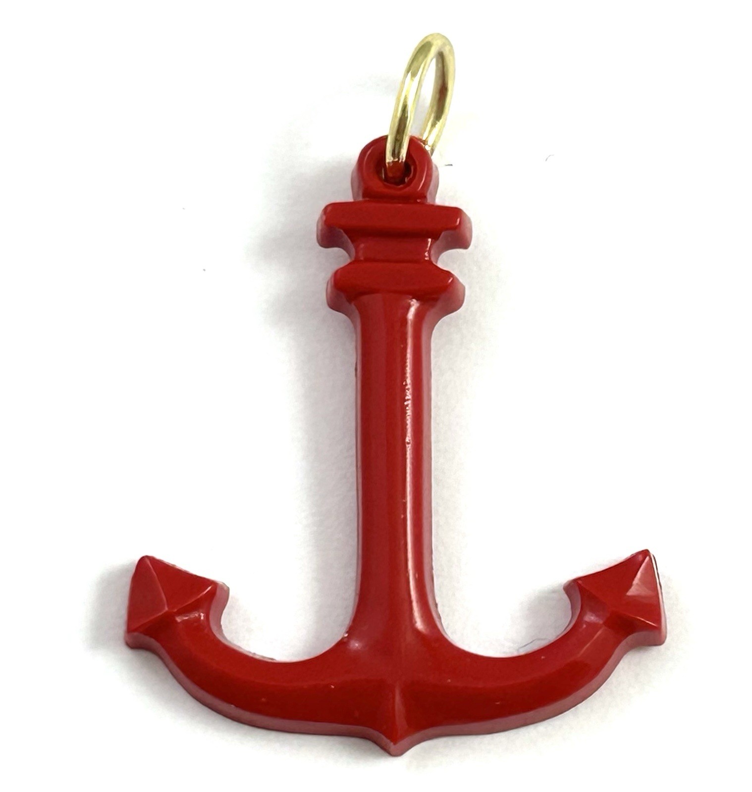 Vintage Anchor Charm Necklace Pendant Vintage Jewelry Ship Nautical Red Color