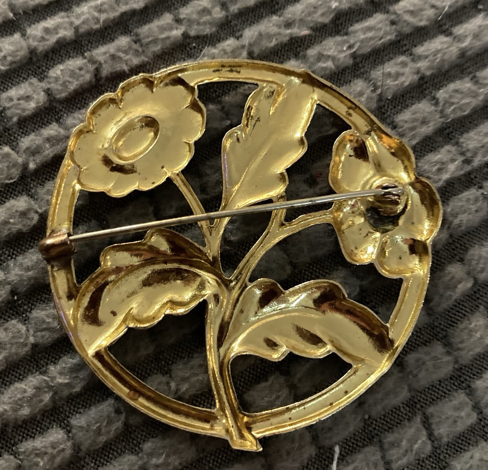 Vintage Large Red Enamel Poppy Flowers Pin Brooch Antique Brass Old Clasp 2”diam