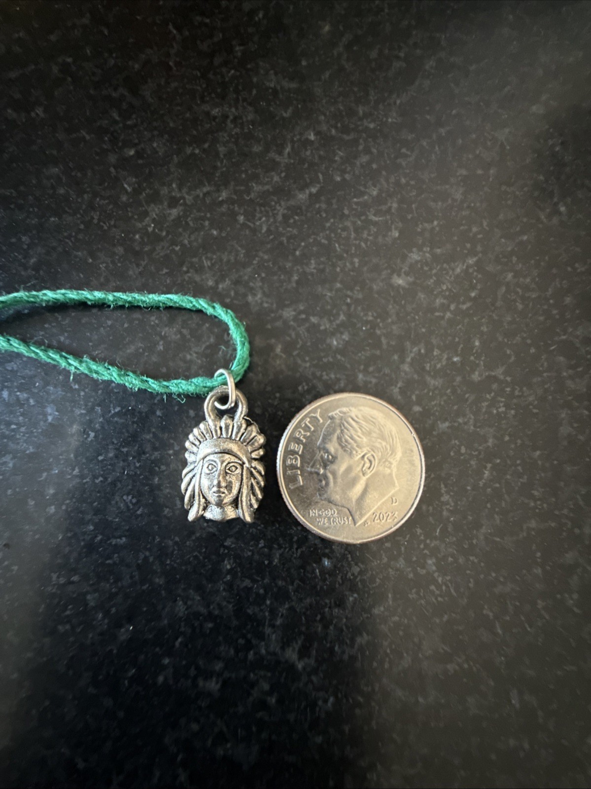 NATIVE AMERICAN INDIAN CHARM Dainty Green Hemp Cord Boho Tibetan Silver Tone